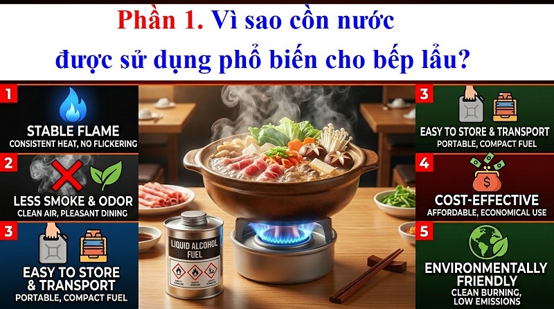 Cồn Nước Cho Bếp Lẩu – Giải Pháp Nhiên Liệu Tiện Lợi, An Toàn Và Tiết Kiệm